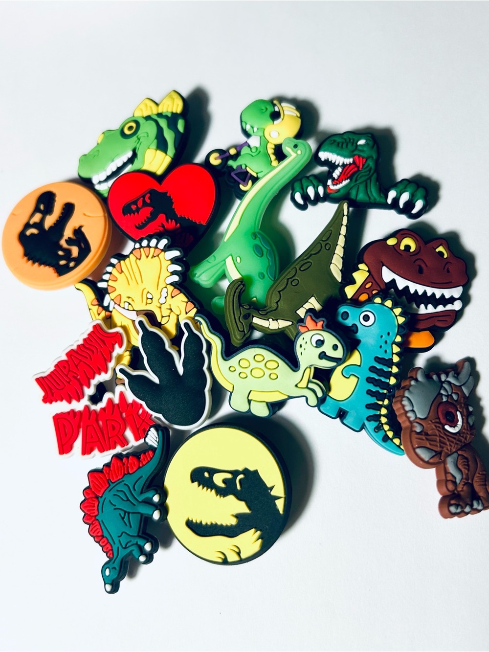 16 PCS Assorted Green Dinosaur Shoe Charms - Kids Accessories, Jurassic Park